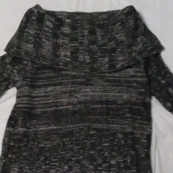 Cable Cauge Cowl High Neck Black & Little White Designed Sweater Size L - Picture 2 of 6